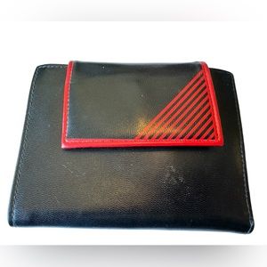 Vintage 1980s Black & Red Women’s Coin Purse Wallet Billfold Retro MINTY